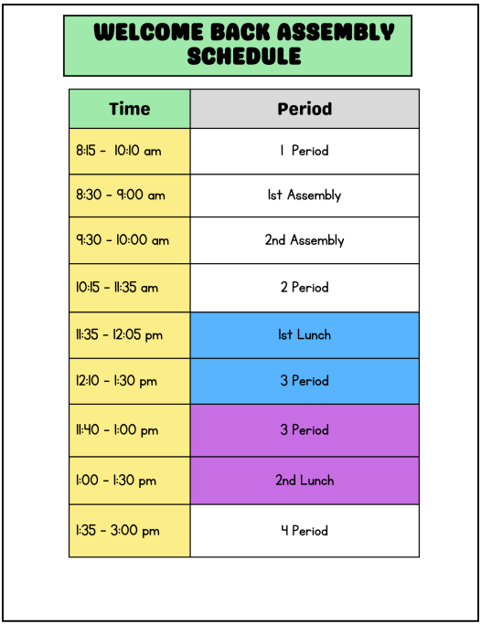 Assembly Schedule August 26