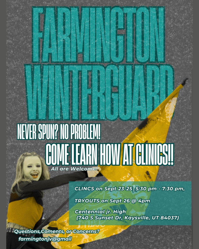 Flyer of colorguard season coming. girl with flag waving