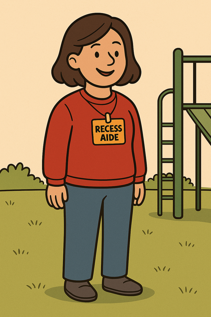 cartoon recess aide on the playground
