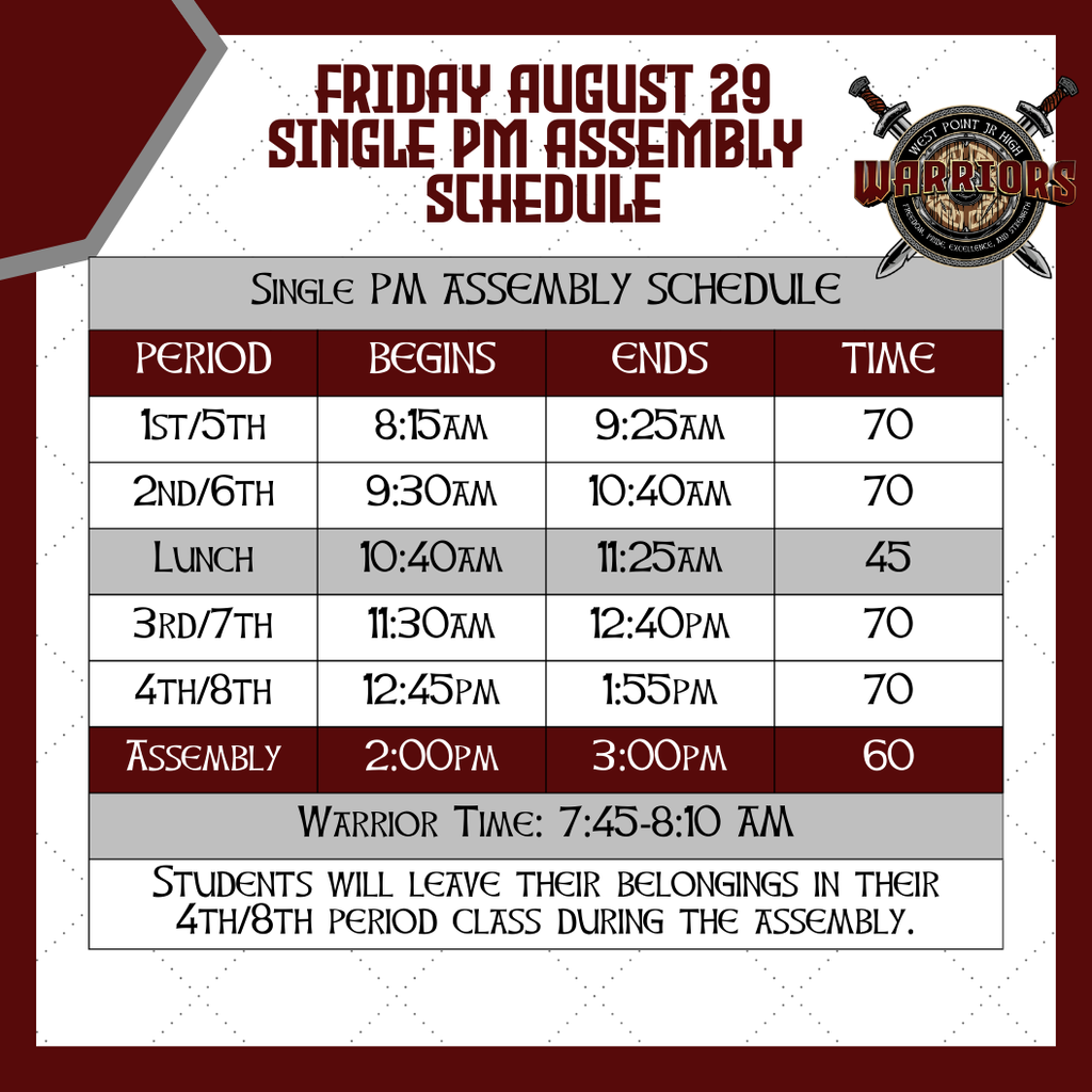 Friday August 29 sinlge PM assembly