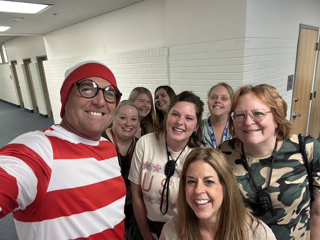 Mr. Jolley and several teachers during Spirit Week