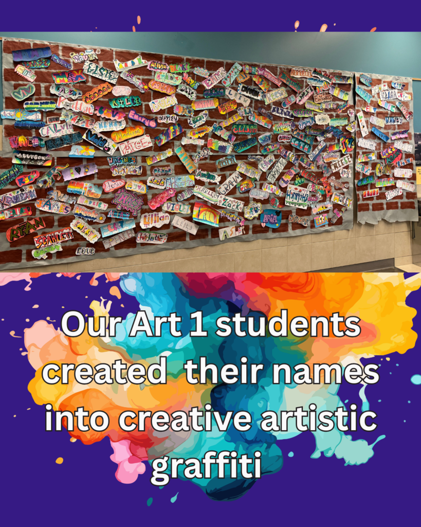 photo of student names in a graffiti style. created by students in art 1