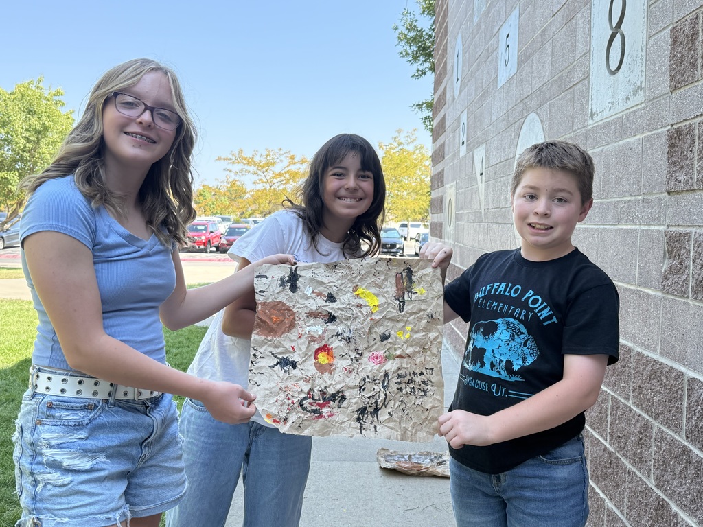 students showing completed cave paintings