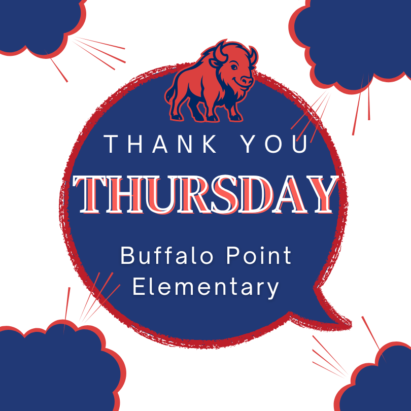 Thank you Thursday Buffalo Point Elementary on background with mascot