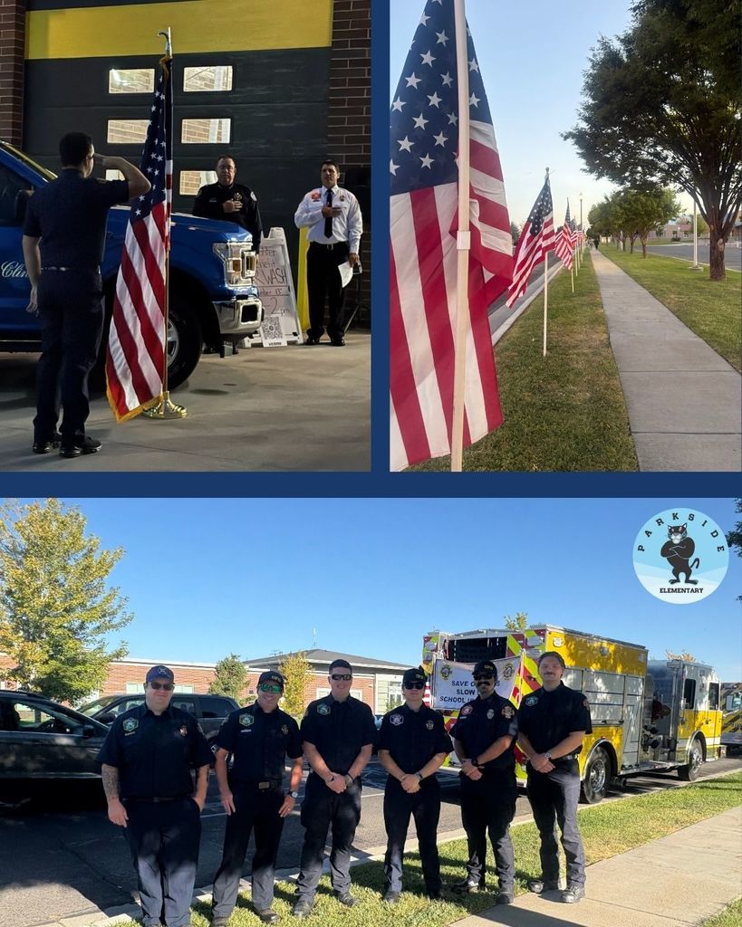 Fire Fighters and Police Officers and American flag