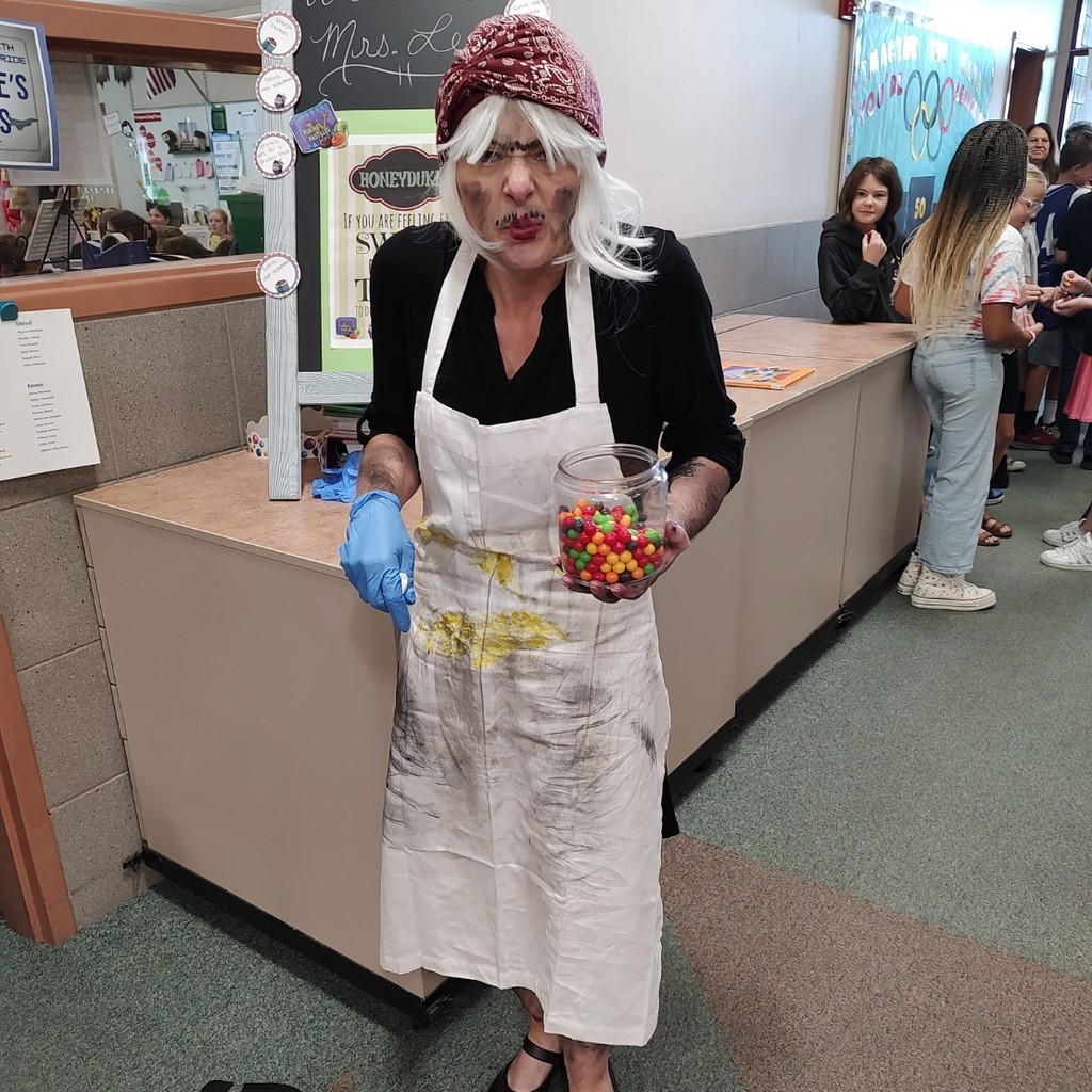 Mrs. Pratchett and her candy jar.