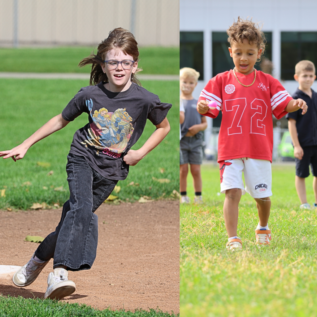 Two students running. 
