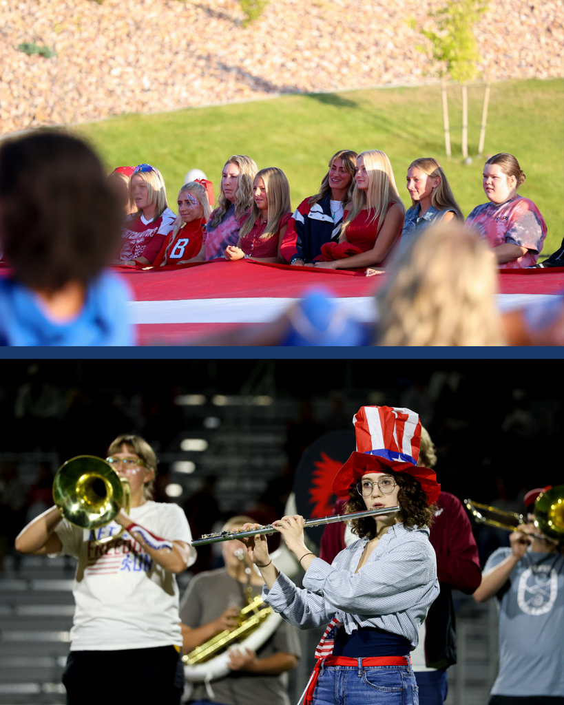 A collage of two photos from the Bountiful High School Red, White and Blue game celebrating Constitution Month.