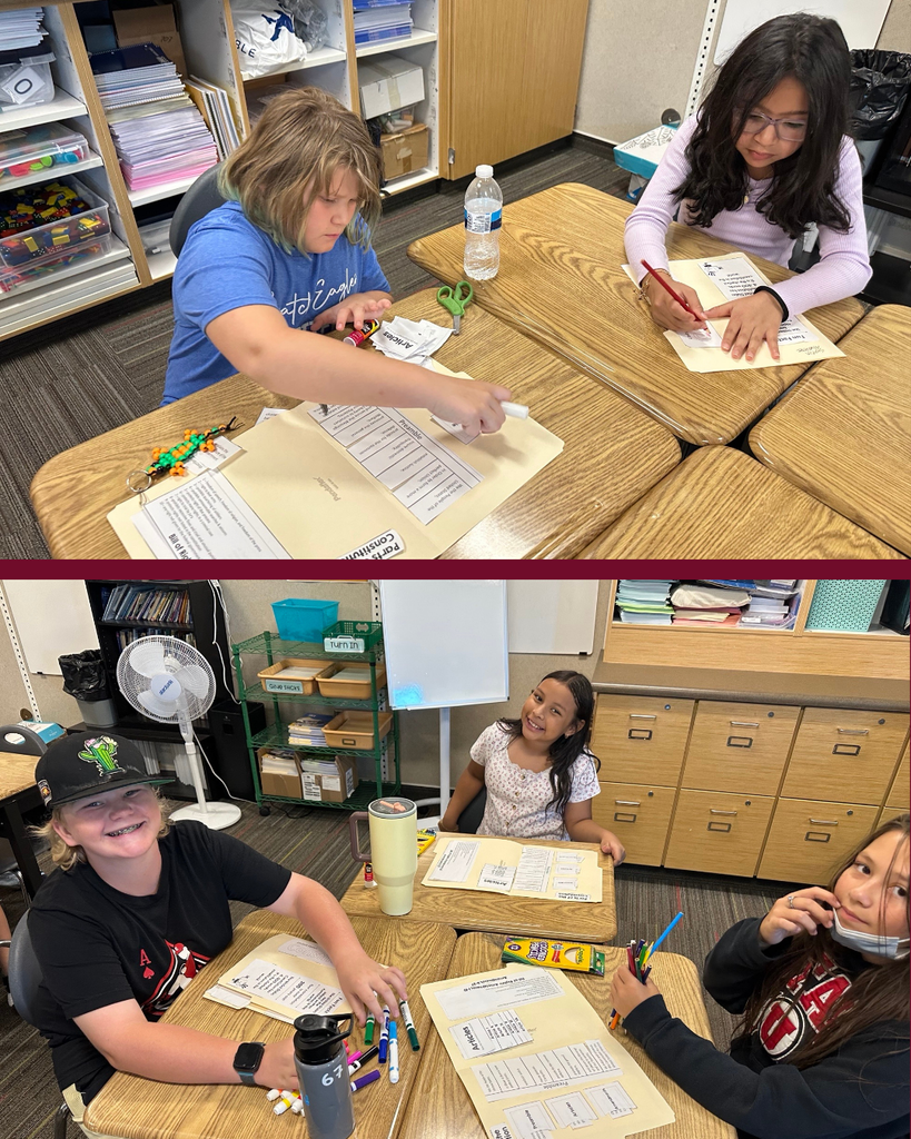 A collage of students working on their Constitution Day Lap Books. 