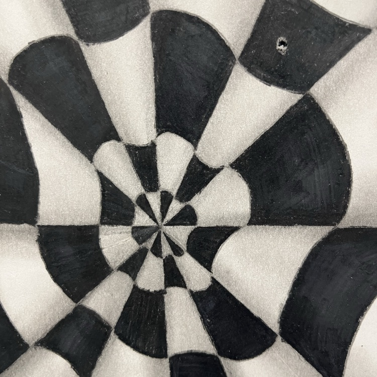 abstract art created in black-and-white draw with pencil, and using shading to create a 3d image
