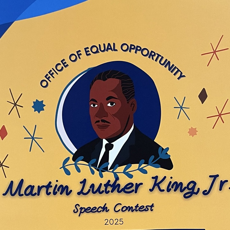 An image is a fixed of of containing a cartoon style portrait of Martin Luther King Jr. The words, Martin Luther King Jr. speech contest are also displayed.