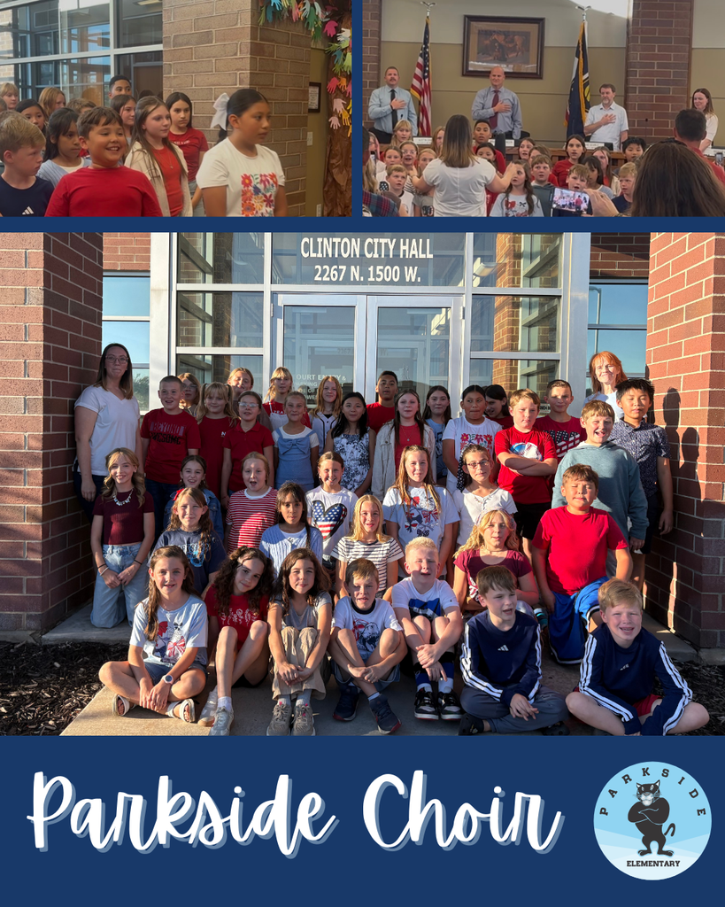 Parkside Choir students in front of Clinton City Hall and singing in the council chambers