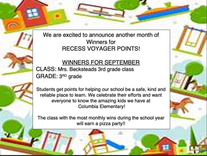 Voyager Recess Point Winner for September - Mrs. Beckstead's Class