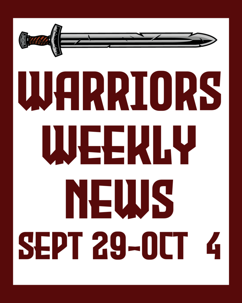 Warriors Weekly News Sept 29-Oct  4
