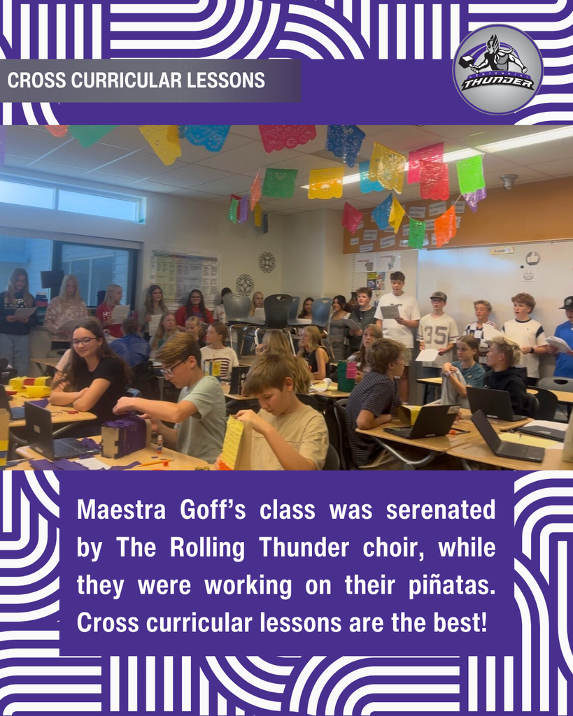 students in spanish classroom making pinatas while choir sings to them. Blurb says Cross curricular lessons are the best