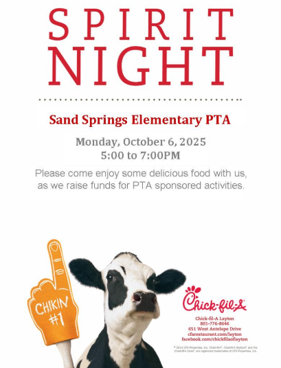 Spirit Night at Chick Fil A in Layton, Monday October 6th 5-7PM