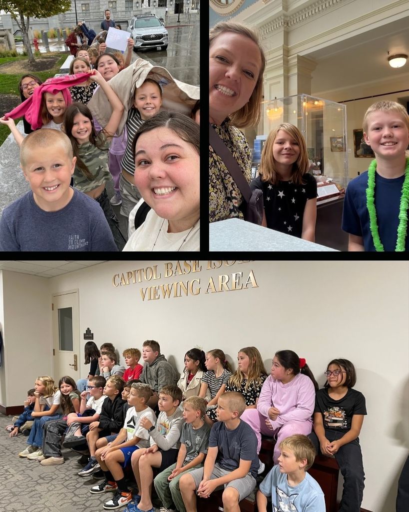 Photo collage of 4th grade students on field trip to Utah State Capitol Building