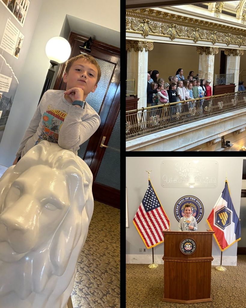 Photo collage of 4th grade students on field trip to Utah State Capitol Building