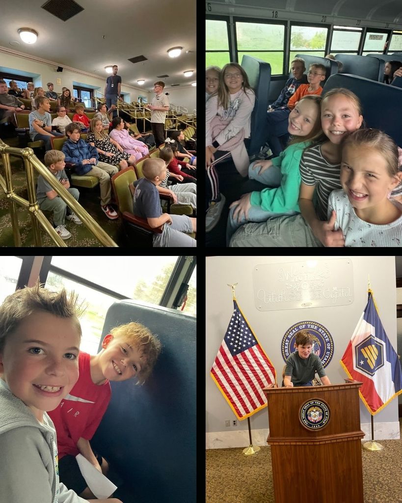 Photo collage of 4th grade students on field trip to Utah State Capitol Building