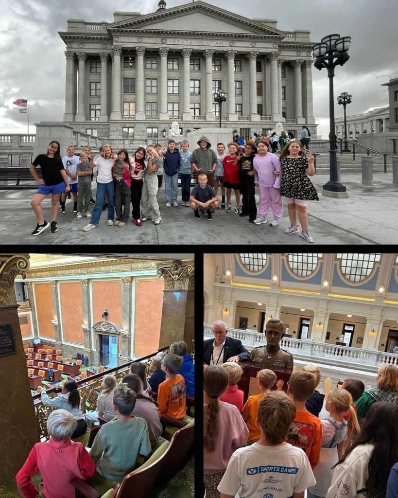 Photo collage of 4th grade students on field trip to Utah State Capitol Building