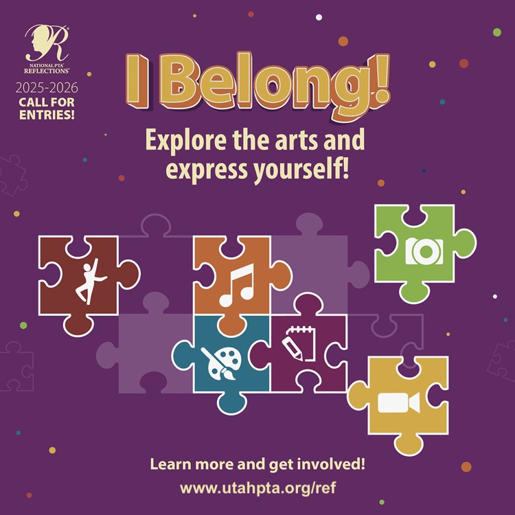 Promotion for PTA Reflections contest with the theme I Belong and puzzle pieces. 