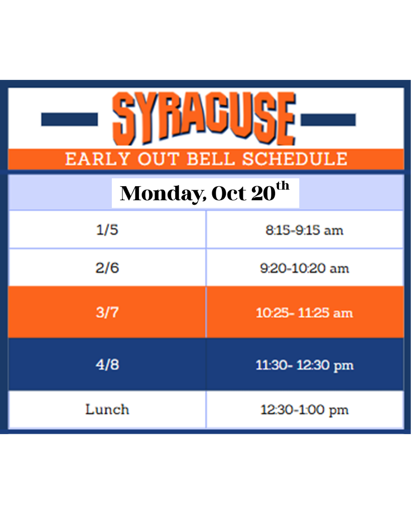 Early Out Schedule for Monday, Oct 20th