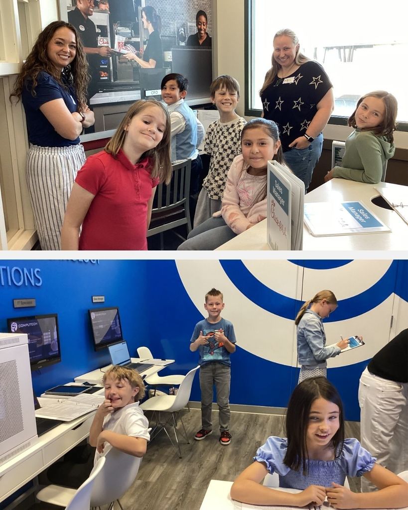 Photo collage of students in professional settings.