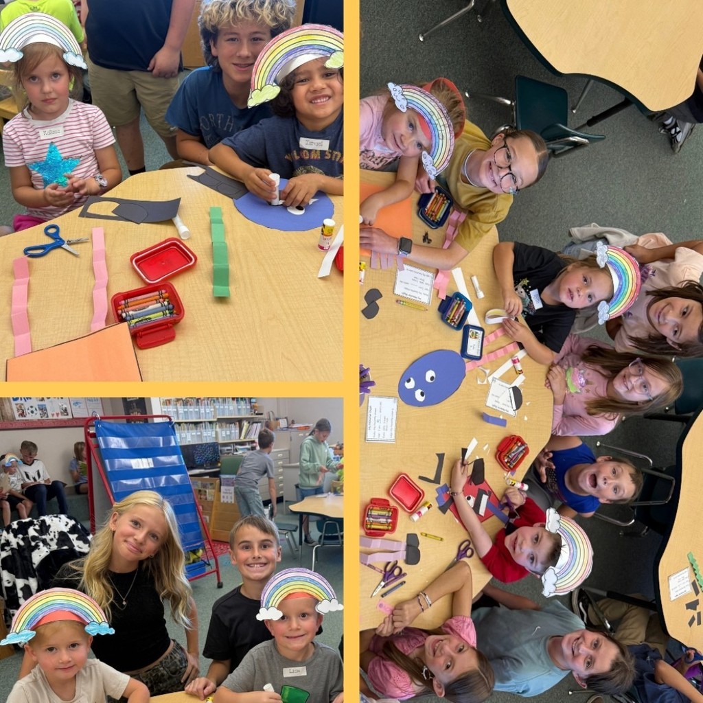 Students working together to make paper monsters.