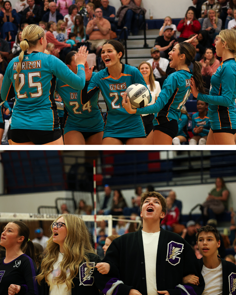 A collage of photos from the Horizon vs. Centennial Junior High DSD volleyball championship.