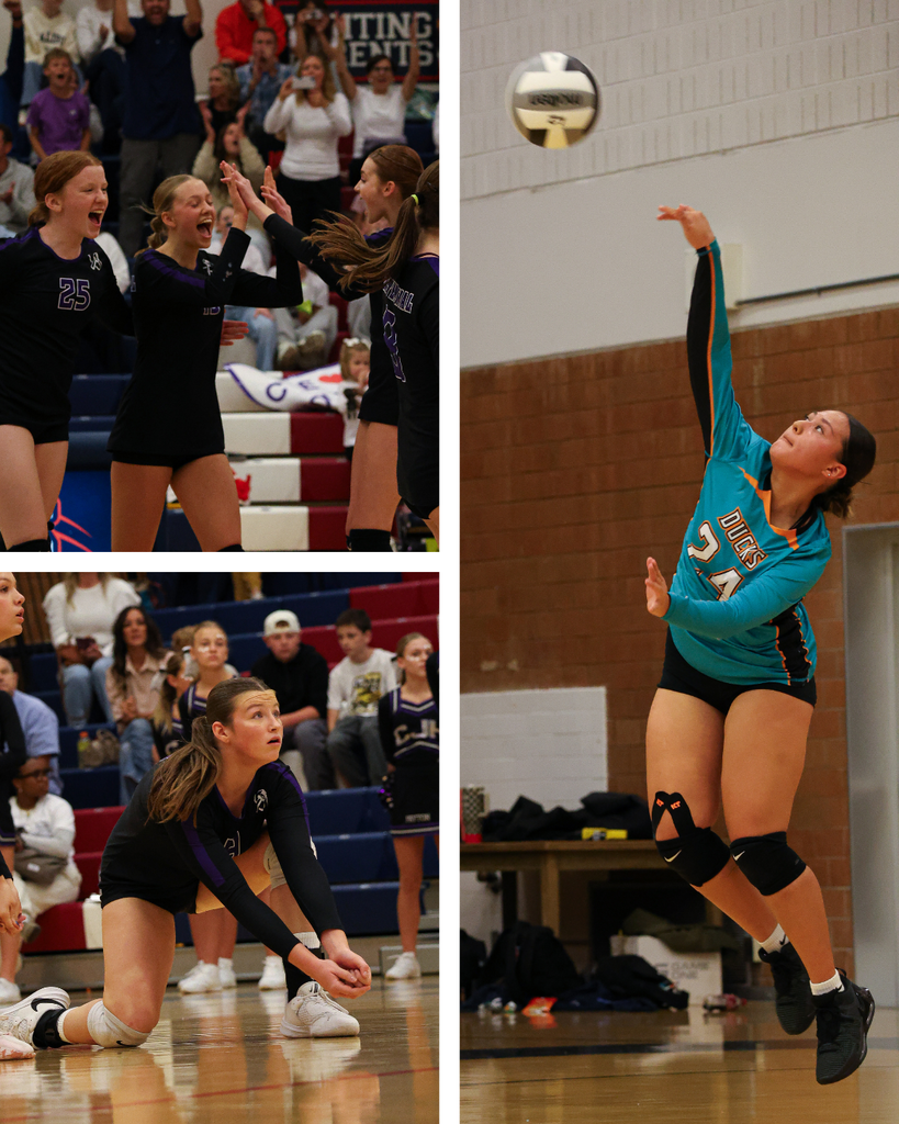 A collage of photos from the Horizon vs. Centennial Junior High DSD volleyball championship.