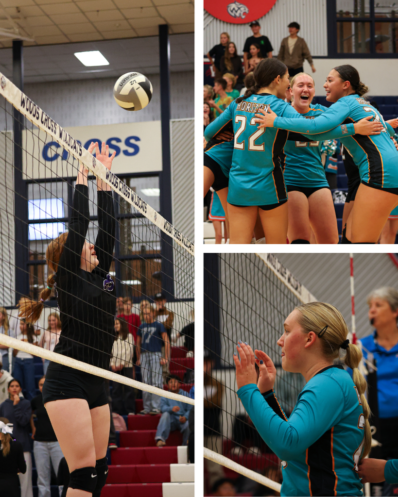 A collage of photos from the Horizon vs. Centennial Junior High DSD volleyball championship.