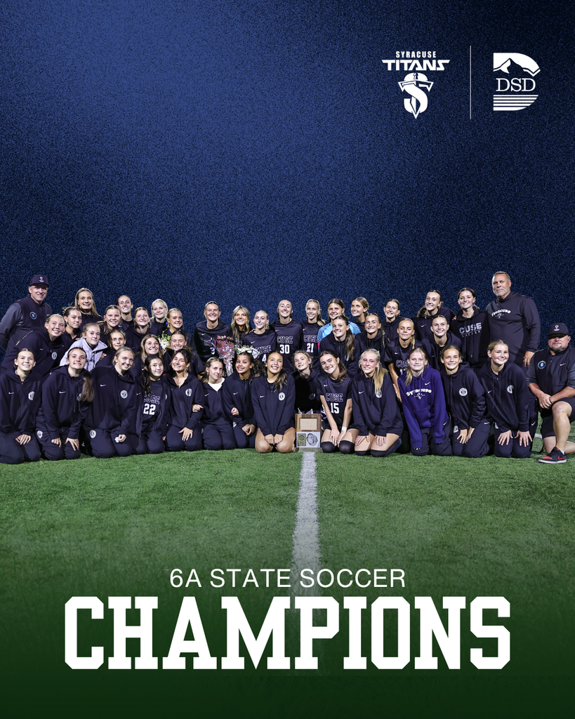 Syracuse High Girls Soccer Team photo with the words "6A State Soccer Champions"