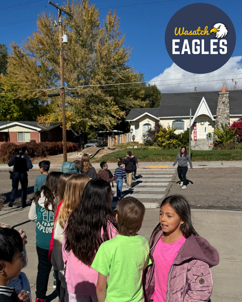 Students waiting in line to use the crosswalk.