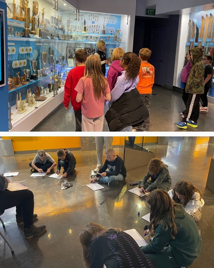 Photo collage of 4th grade students on field trip to Alf Engen Ski Museum