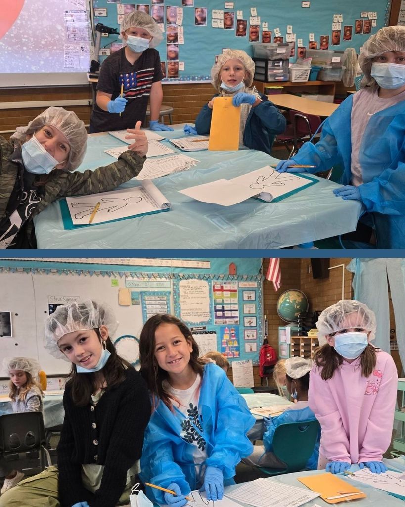 Photo collage of 3rd grade students learning about the human body