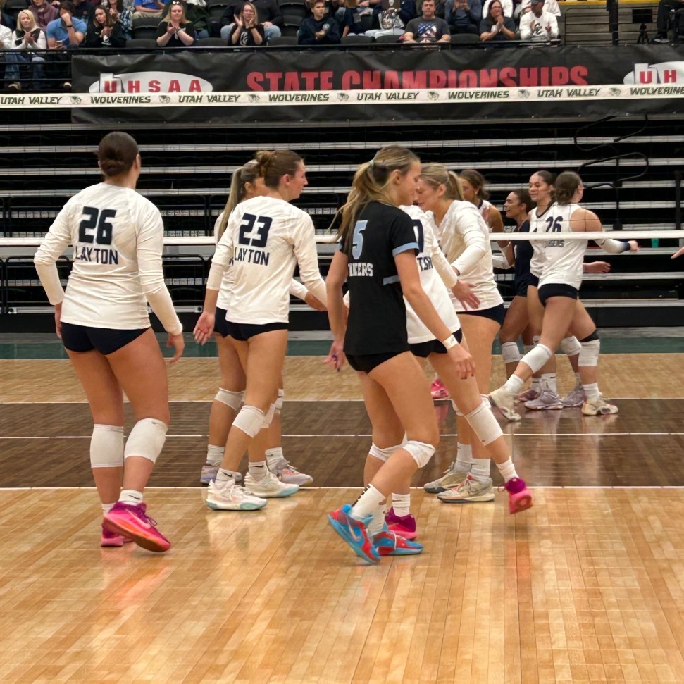 Volleyball player standing by the net during a dead ball