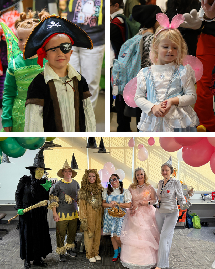 Students wearing Halloween costumes throughout the school district.