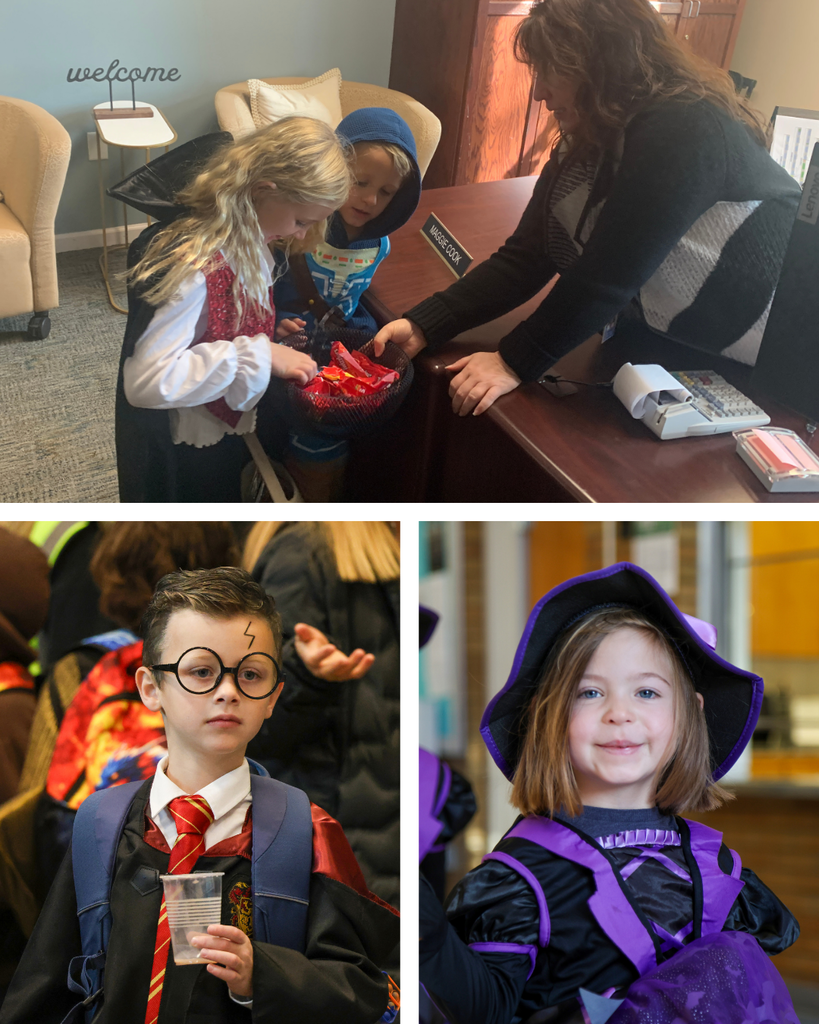 Students wearing Halloween costumes throughout the school district.