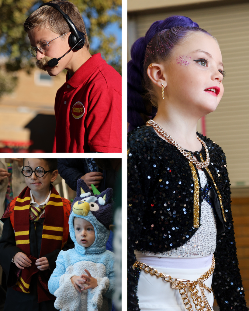 Students wearing Halloween costumes throughout the school district.