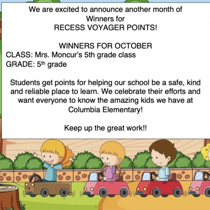 Columbia Recess Voyager Points Winners for October