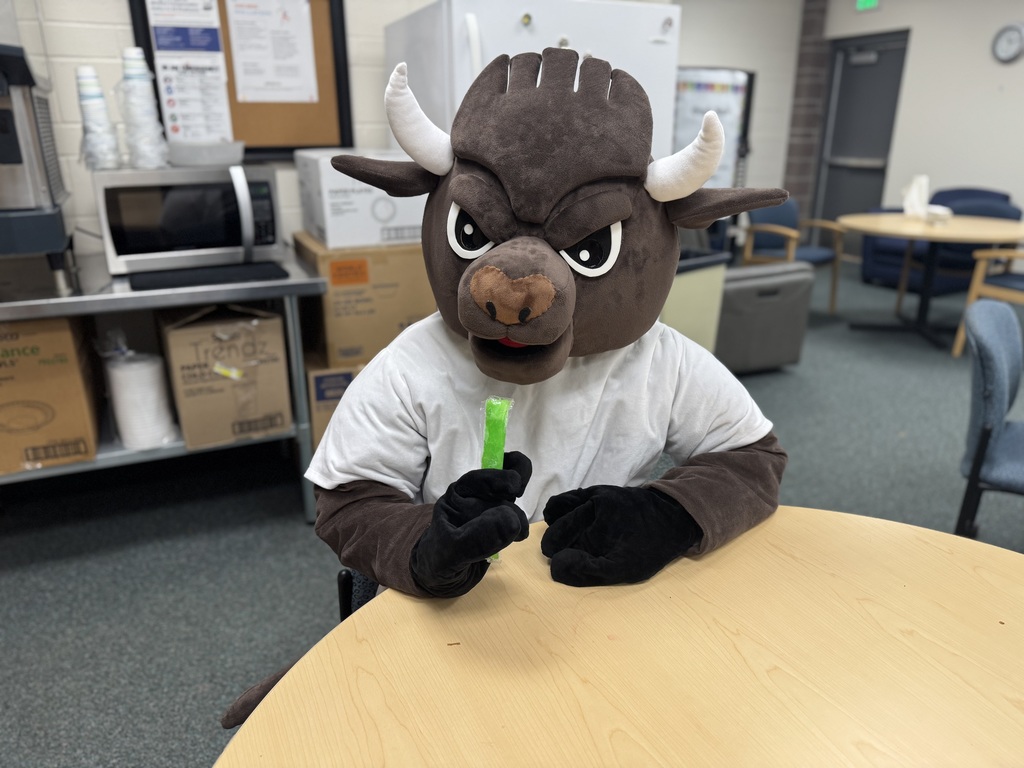 Chip eating a popsicle in teh faculty room