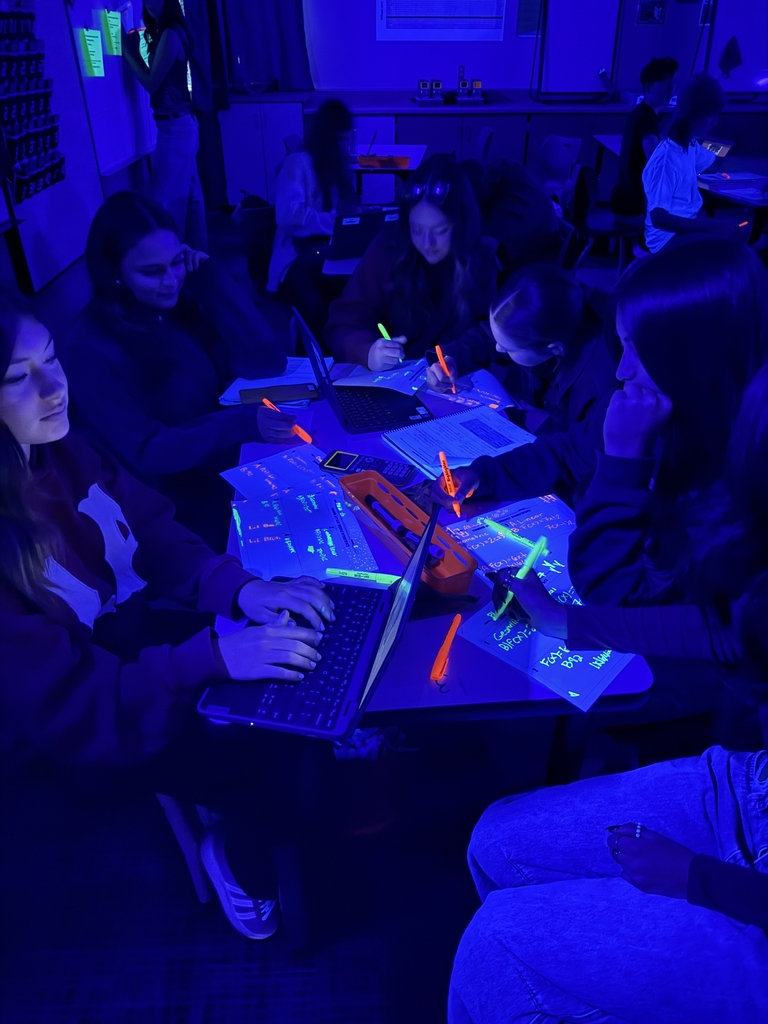 Art class having fun with blacklights