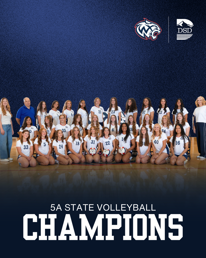 The Woods Cross High school Girls Volleyball Team with words that read: "5A State Volleyball Champions"