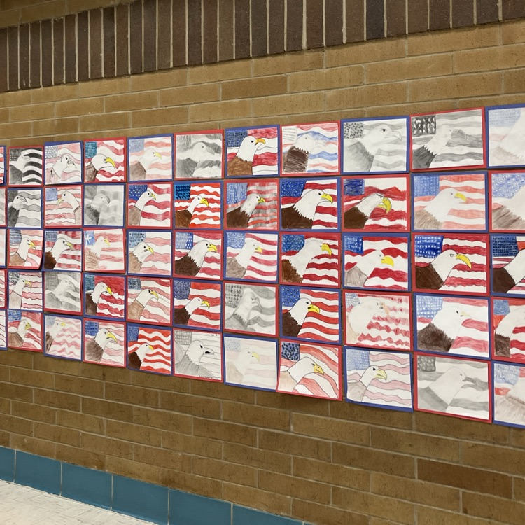 patriotic artwork is displayed depicting, eagles, and our flag.