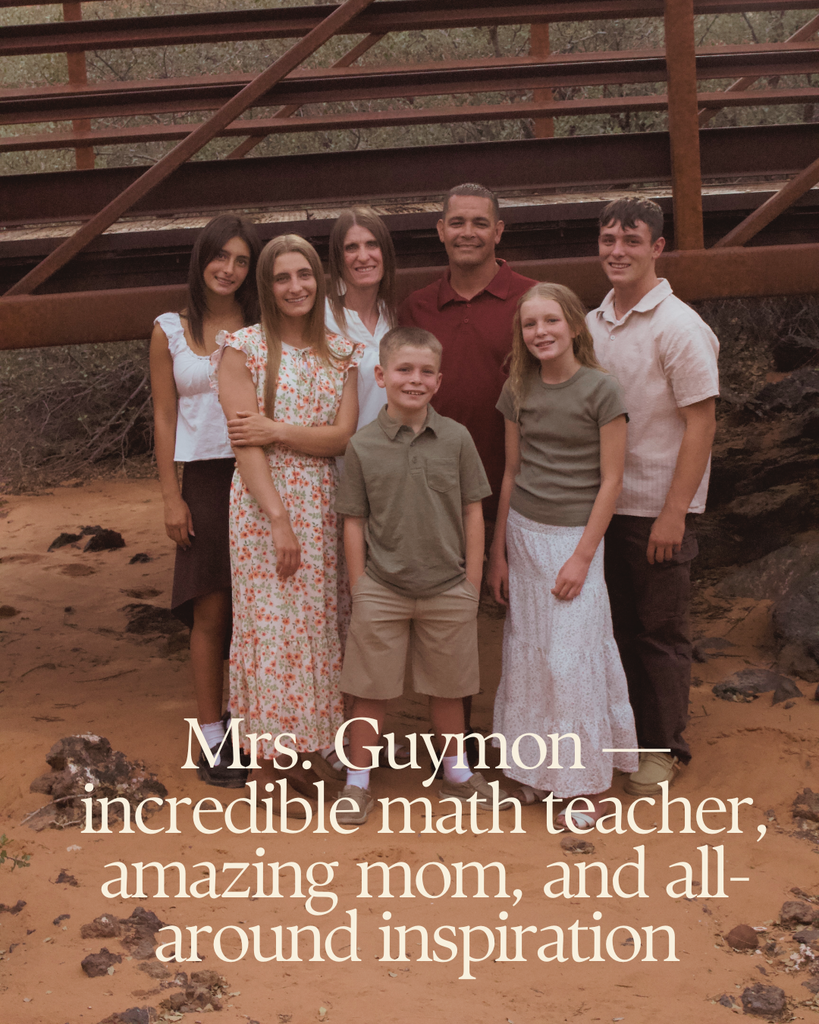 Summer Guymon, Math teacher, standing with her family.