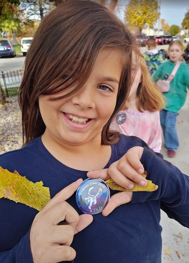 Student with Kindness Crew Button