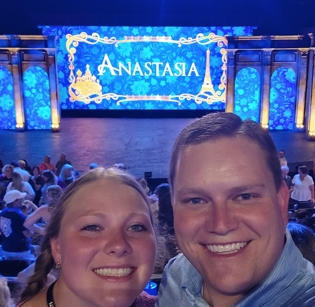 Mrs. Groneman and her husband at a showing of "Anastasia"