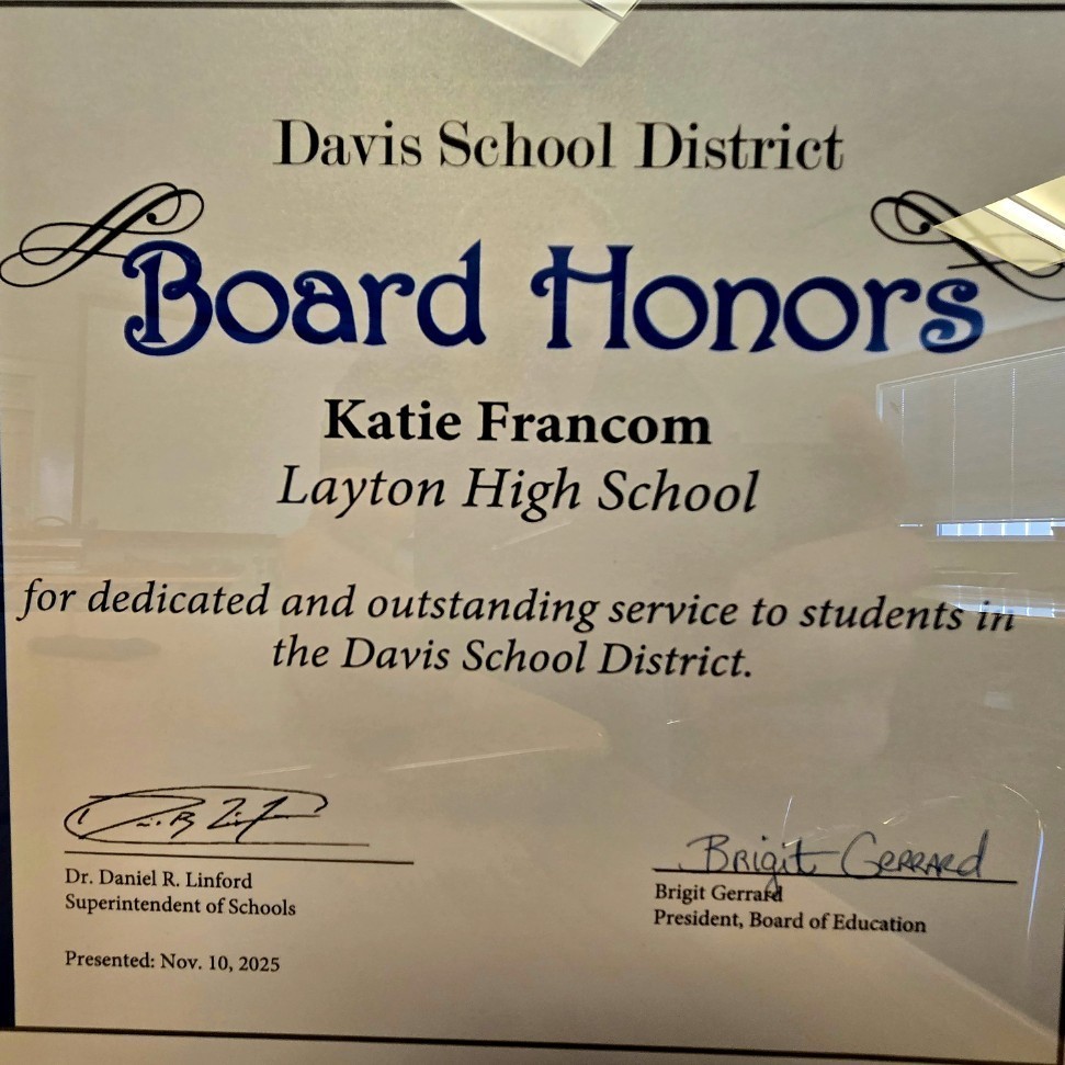 pictuew of Mrs. Francom's Board Honor award