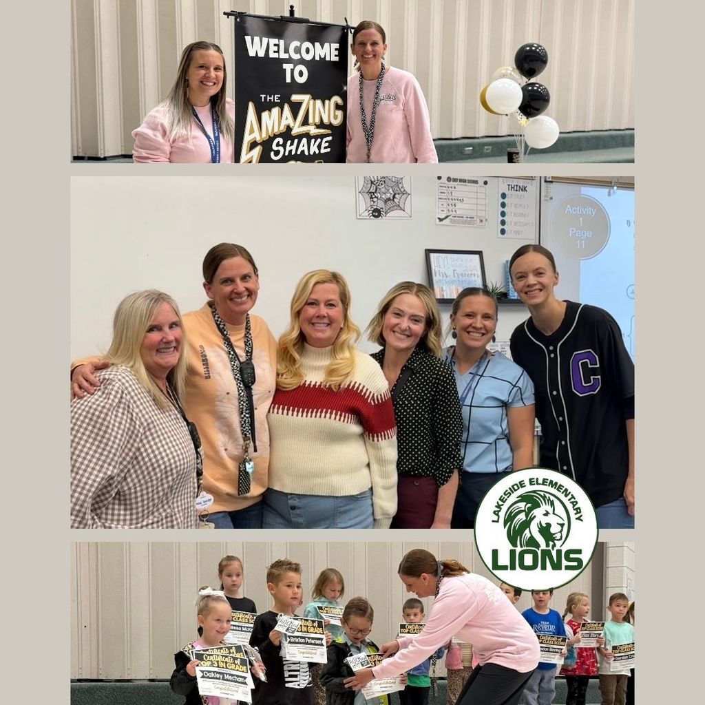 Mrs. Francom standing with fellow techers and students as she accepts an award.