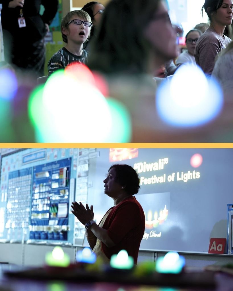 A collage of photos from Ellison Park Elementary students celebrating Diwali. 